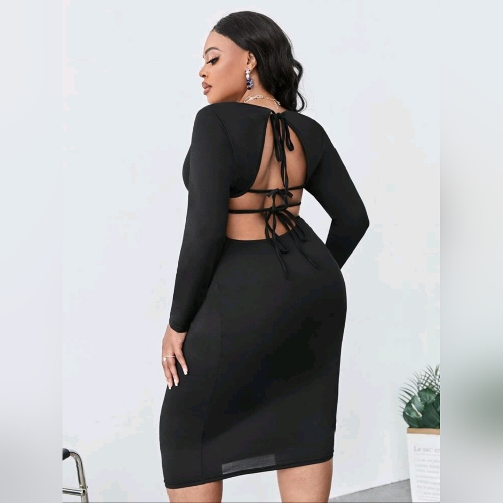 Plus Cut Out Split Back Mock Neck Bodycon Dress